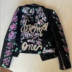 Blank NYC Handpainted Black Leather Jacket by Artist Shannon Marie